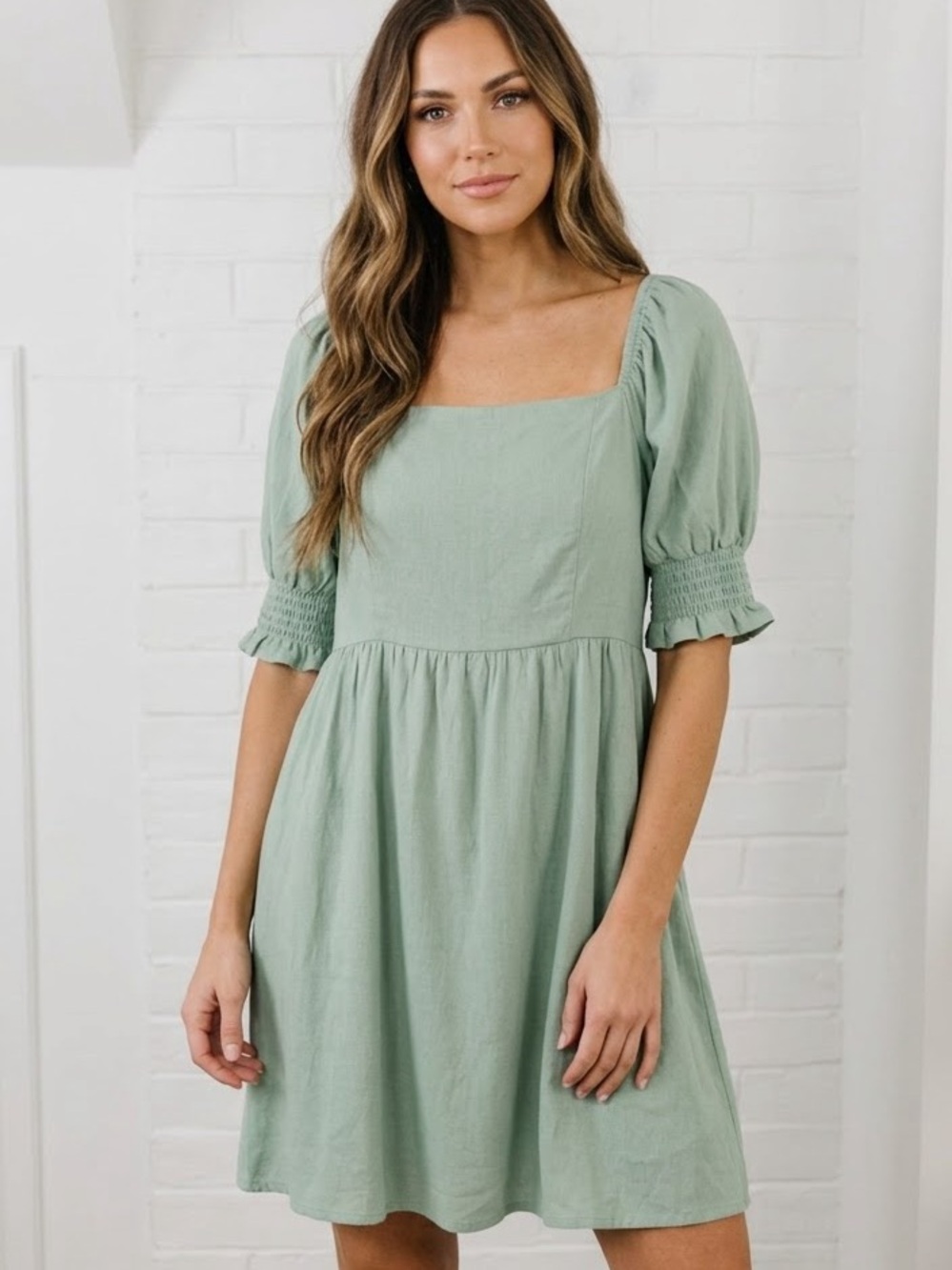 Altar’d State Green Puff Short Sleeve Dress Size L